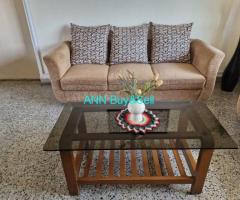 3+2+2 seater Sofa set with glass top center table including extra pillow cover